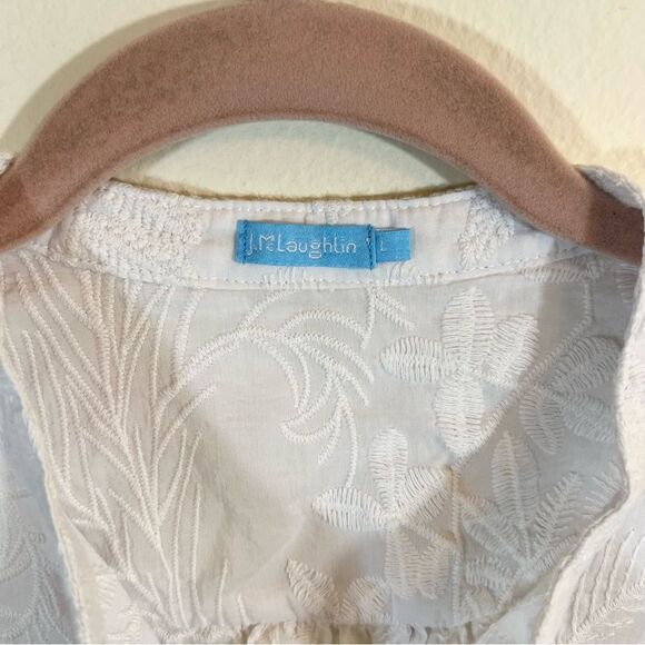 ✨ J. McLaughlin Floral Embroidered Cotton/Silk Blend Top Button Up Large White - Picture 3 of 12